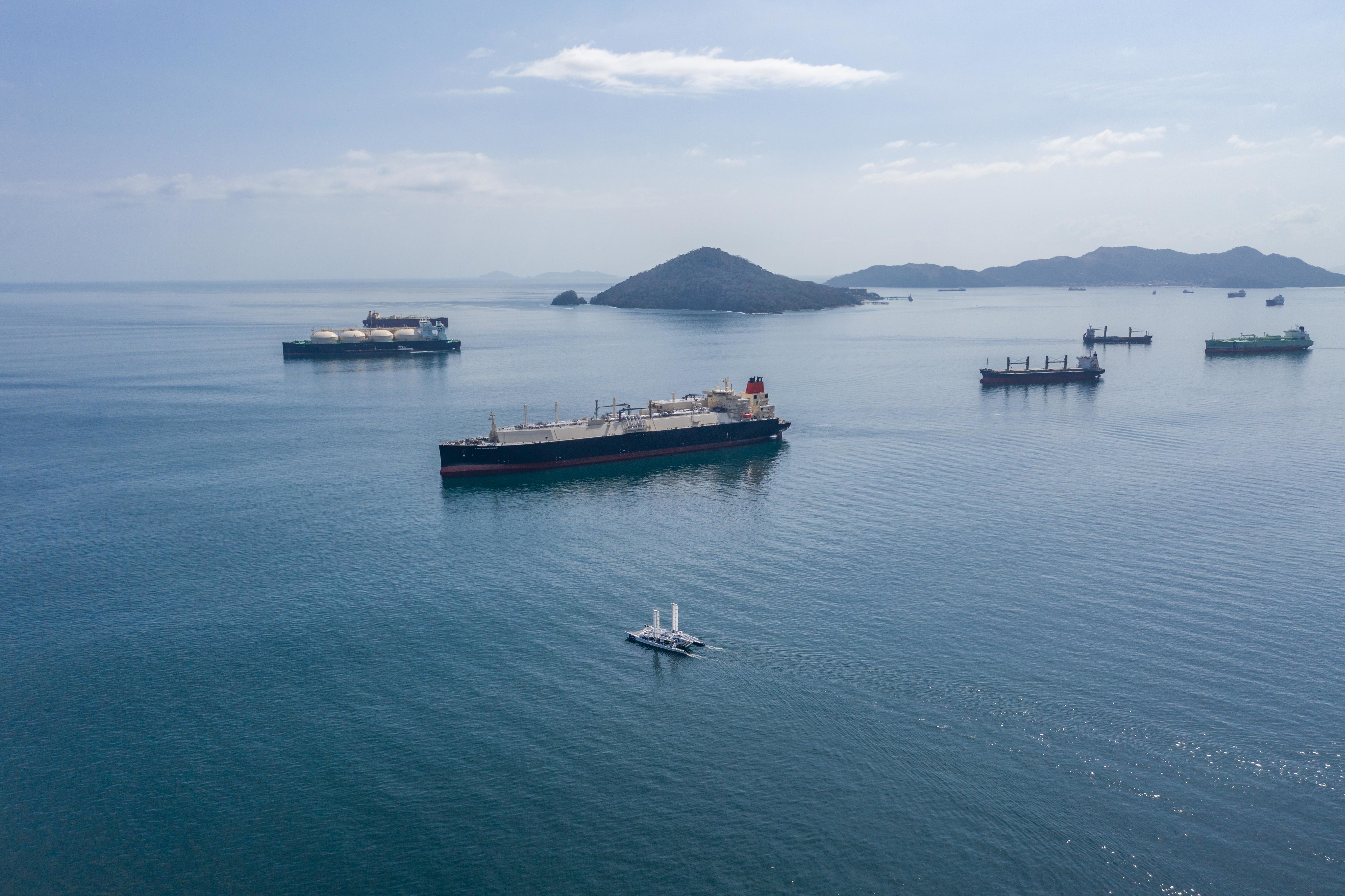 Energy Observer at sea with other ships