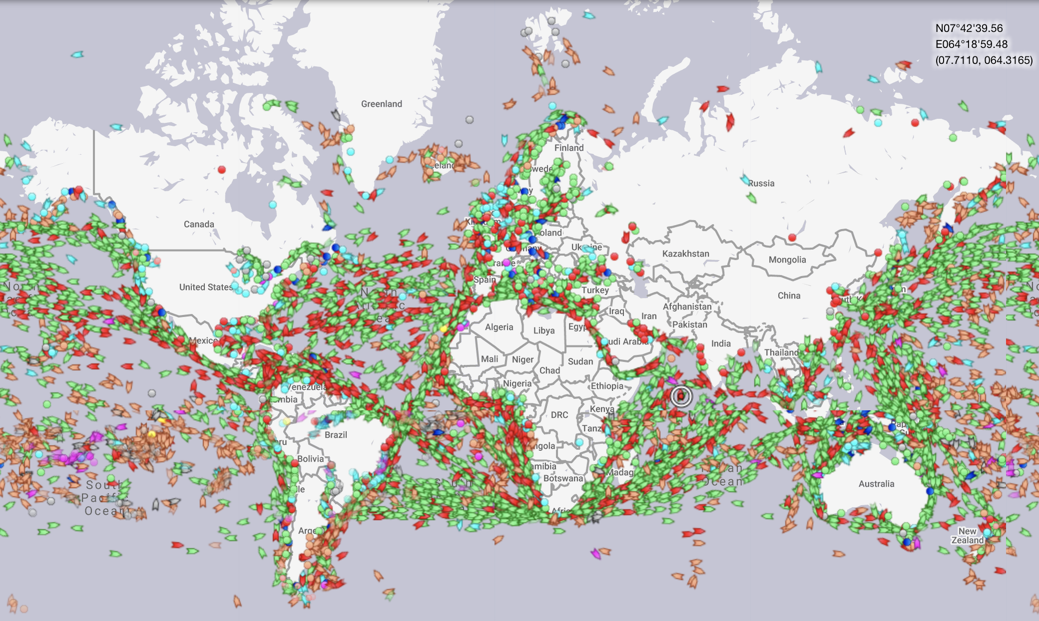 Real time maritime traffic in the world